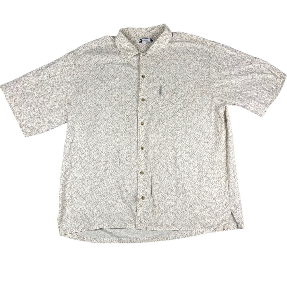 Columbia Shirt Mens Extra Large Beige Button Up Short Sleeve Hawaiian Tropical